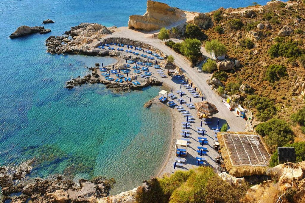 Grande Blue beach bar in Stegna, Rhodes Greece