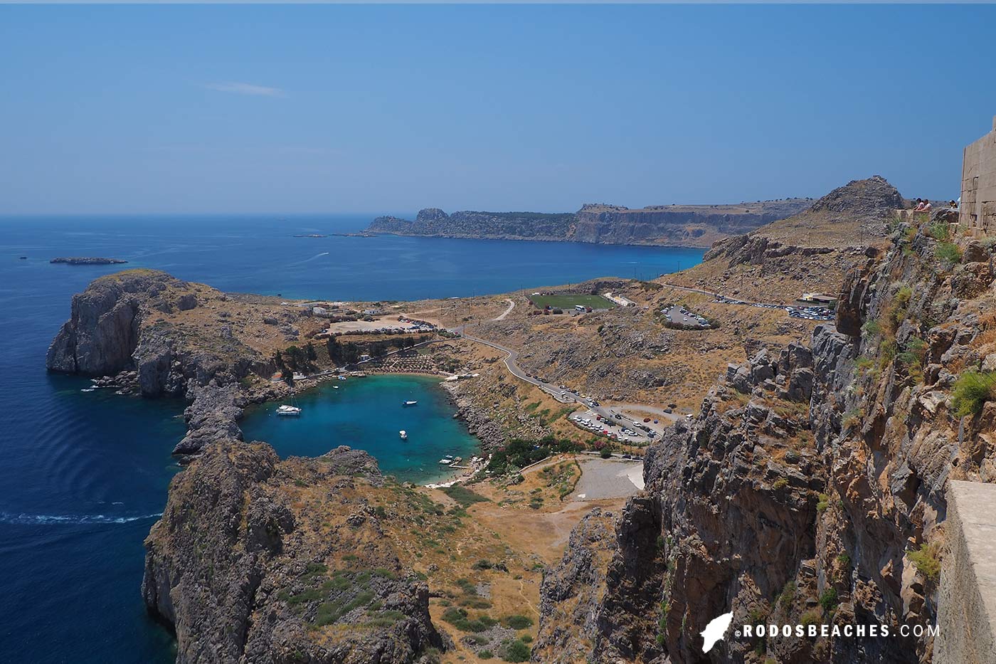 Best view to St Pauls bay from Acropolis in Lindos, Rhodes