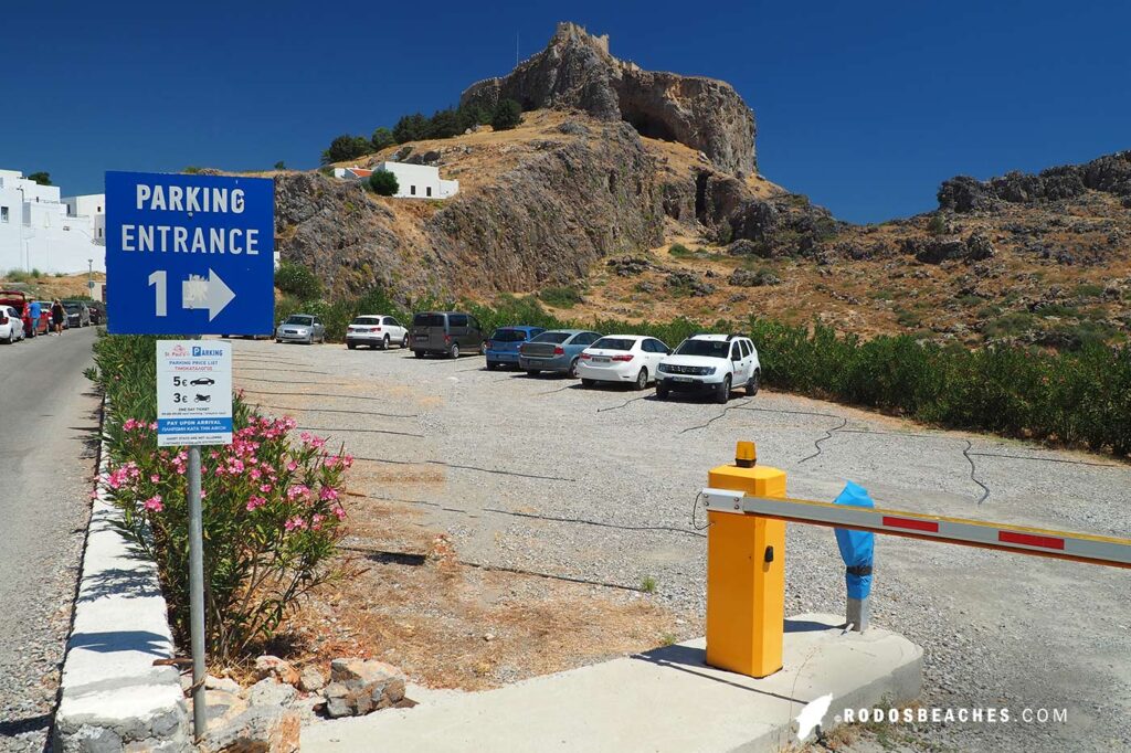 St Pauls parking lot in Lindos