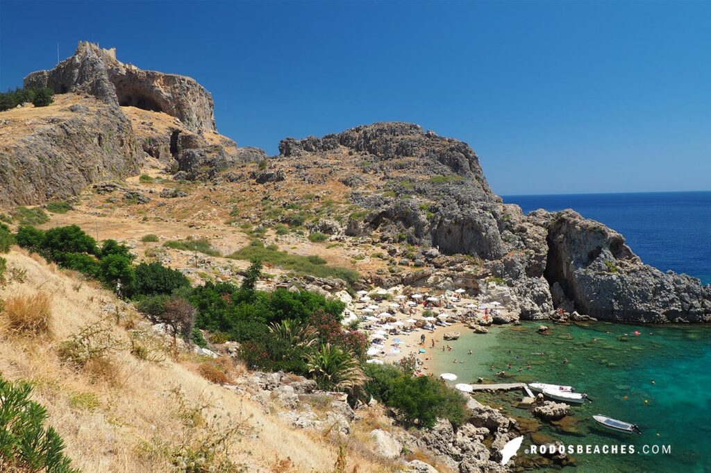 St. Paul's beach in Lindos with Acropolis