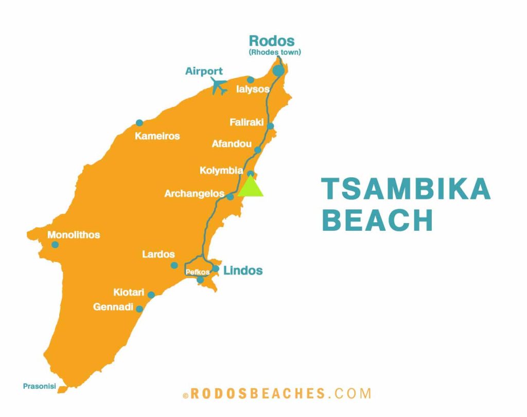Tsambika beach on Rhodes Greece map