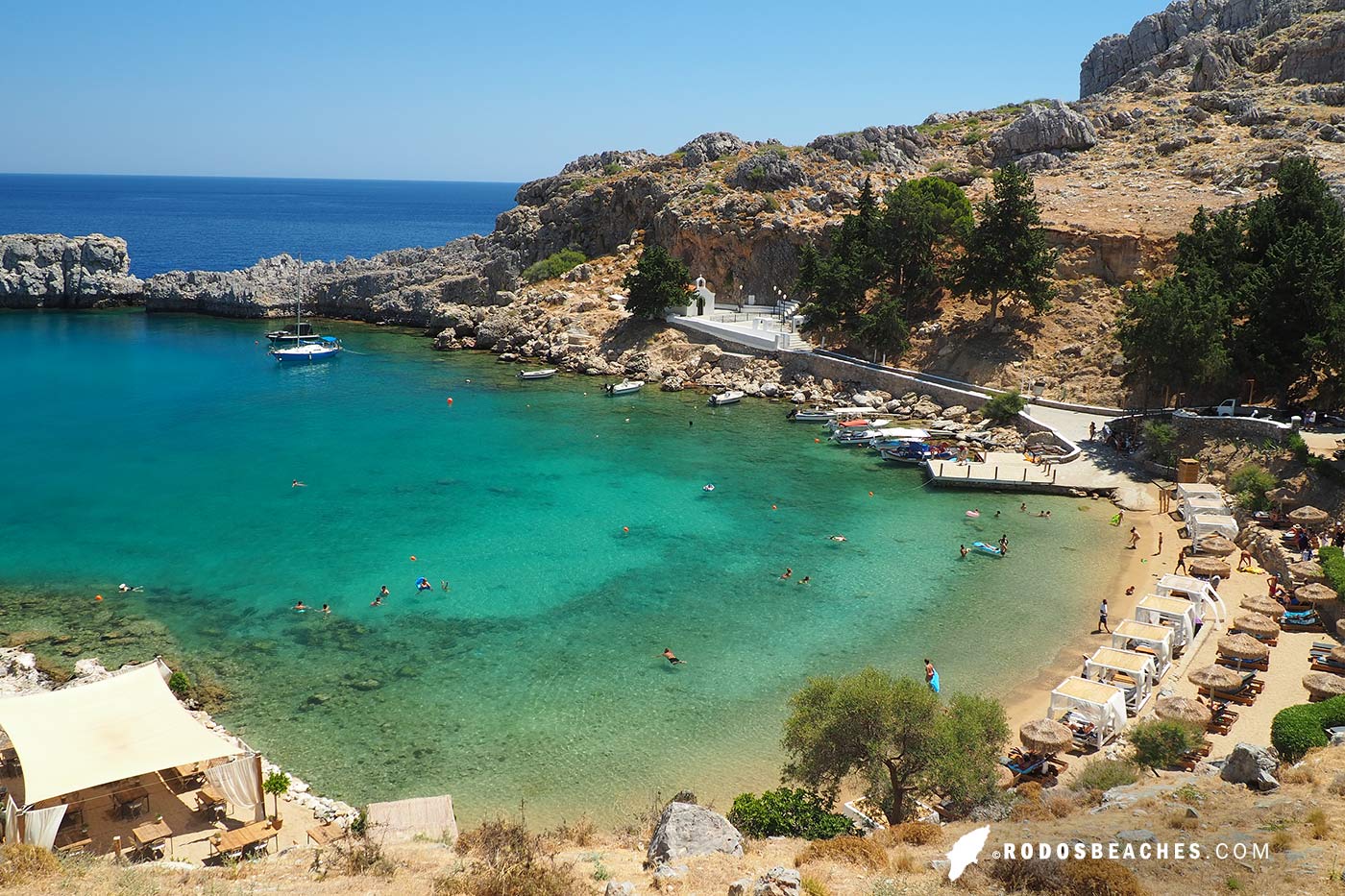 St. Paul's beach info and guide in Lindos, Rhodes island