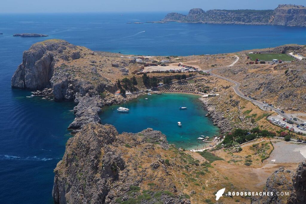 View from Acropolis of Lindos to St. Paul beaches