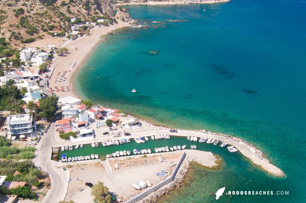 Stegna (Archangelos) port and its hidden beach in Rhodes