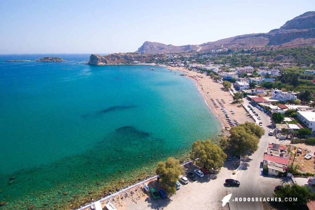 Stegna main beach drone photo in Rhodes