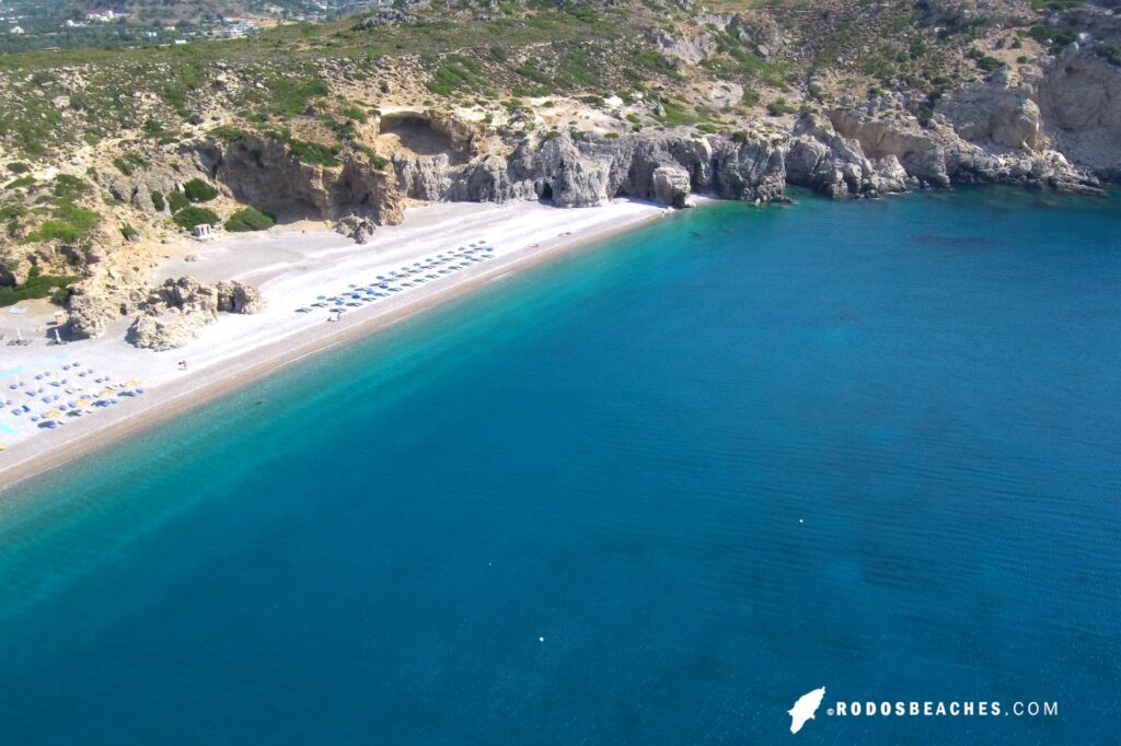 Traounou beach sea caves drone aerial photo