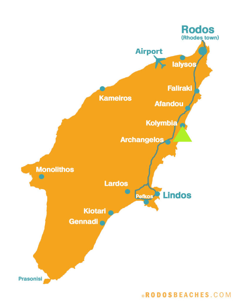 Tsambika beach on Rhodes map